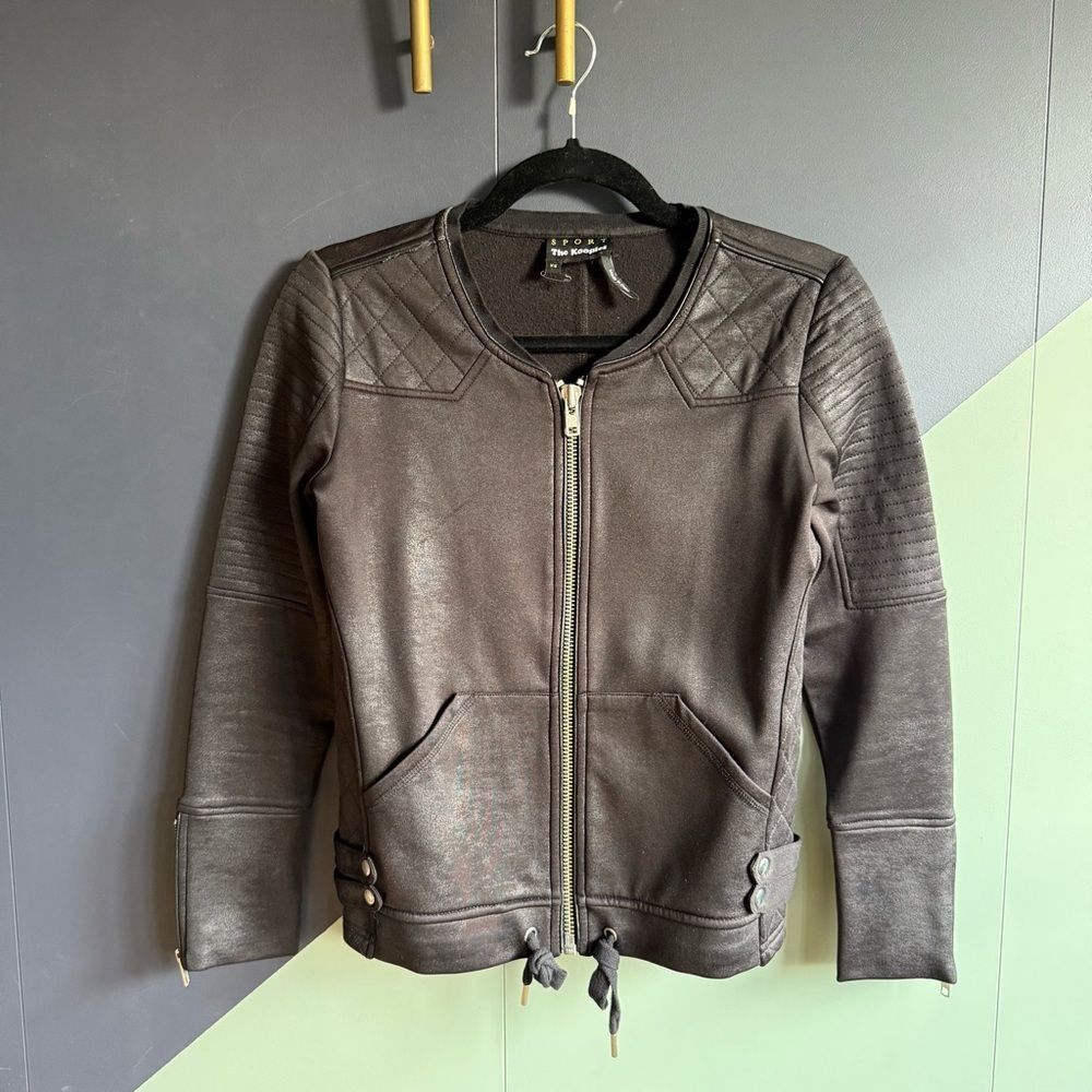 The Kooples Black Moto Fleece Jacket w/ Leather Effect Size XS